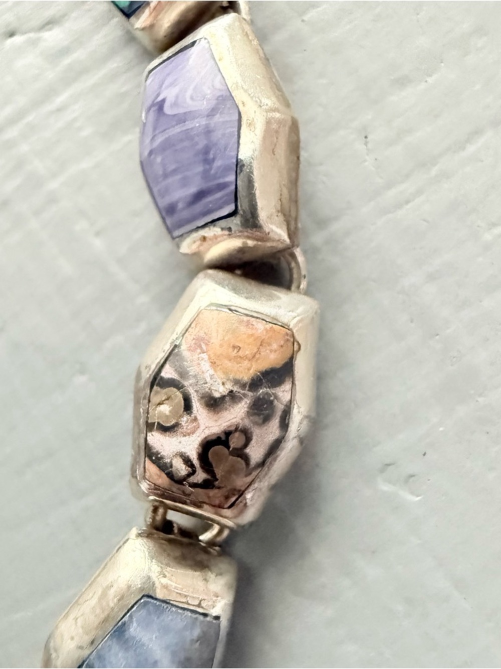 Vintage Taxco 925 Sterling Silver & Stone Bracelet - Picture 2 of 12
